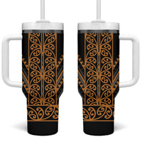 Gold Aotearoa Mangopare Kowhaiwhai and Niho Taniwha Tumbler With Handle Maori New Zealand LT14 One Size: 40 oz Gold - Polynesian Pride