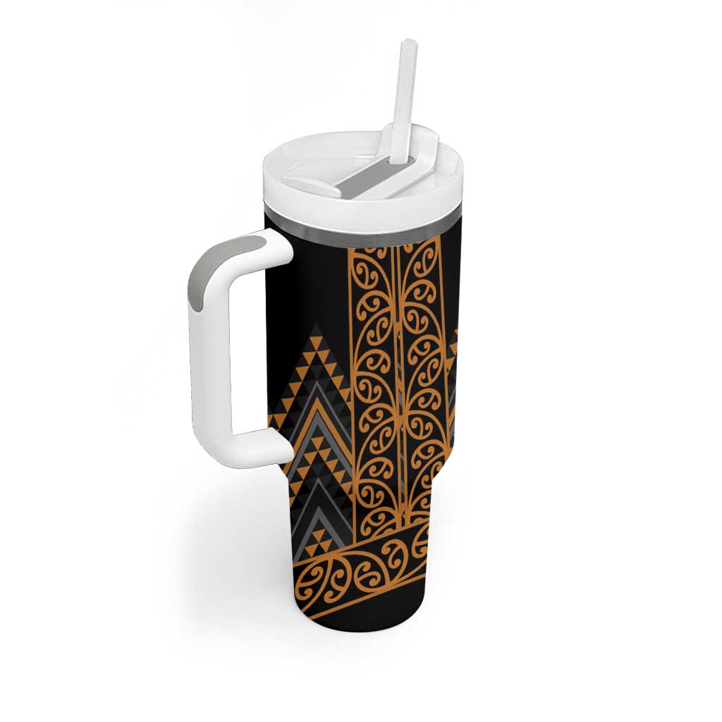 Gold Aotearoa Mangopare Kowhaiwhai and Niho Taniwha Tumbler With Handle Maori New Zealand LT14 - Polynesian Pride