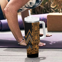Gold Aotearoa Mangopare Kowhaiwhai and Niho Taniwha Tumbler With Handle Maori New Zealand LT14 - Polynesian Pride