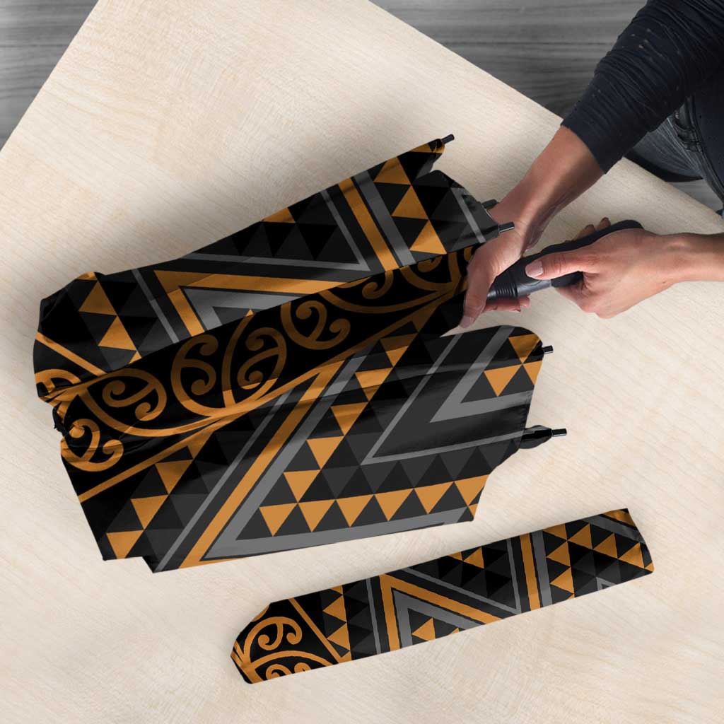 Gold Aotearoa Mangopare Kowhaiwhai Niho Taniwha Umbrella Maori New Zealand - Polynesian Pride