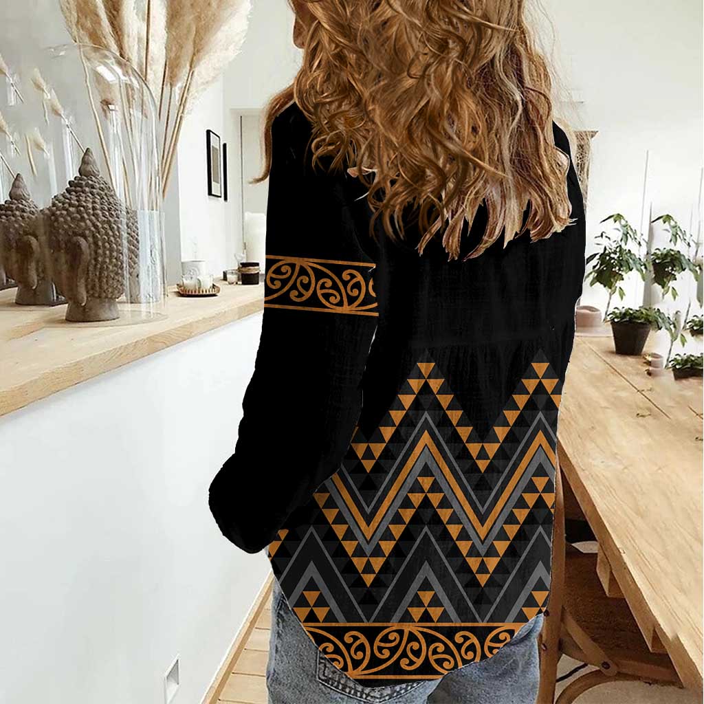 Gold Aotearoa Mangopare Kowhaiwhai and Niho Taniwha Women Casual Shirt Maori New Zealand LT14 - Polynesian Pride
