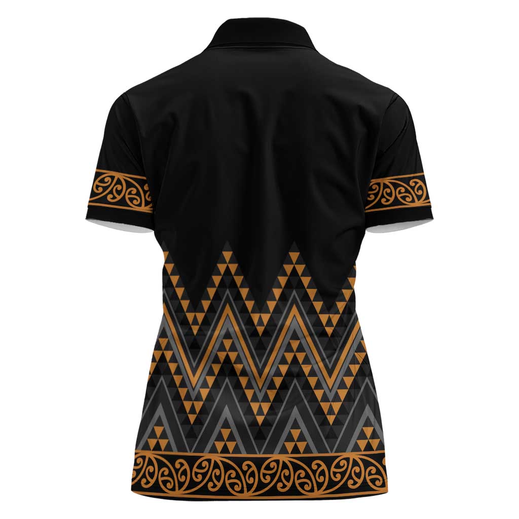 Gold Aotearoa Mangopare Kowhaiwhai and Niho Taniwha Women Polo Shirt Maori New Zealand