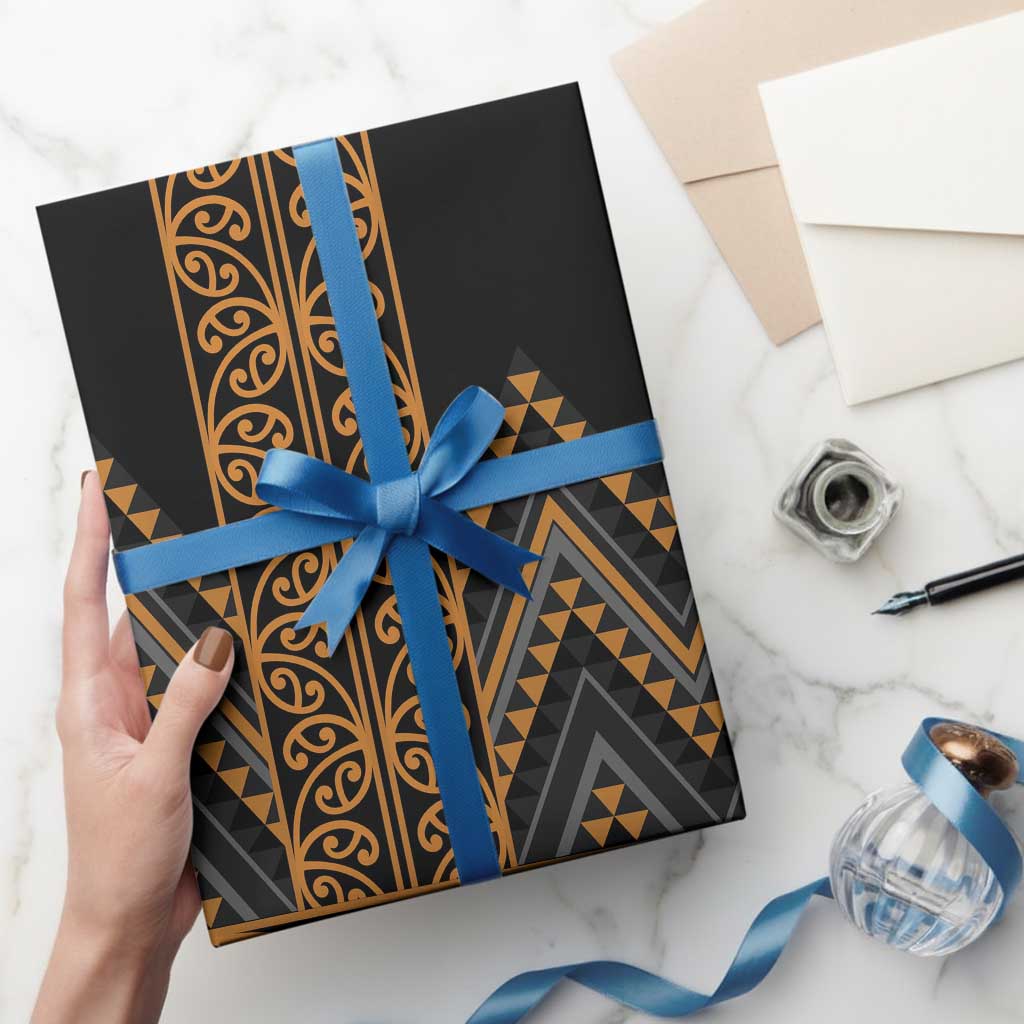 Gold Aotearoa Mangopare Kowhaiwhai and Niho Taniwha Wrapping Paper Maori New Zealand - Polynesian Pride