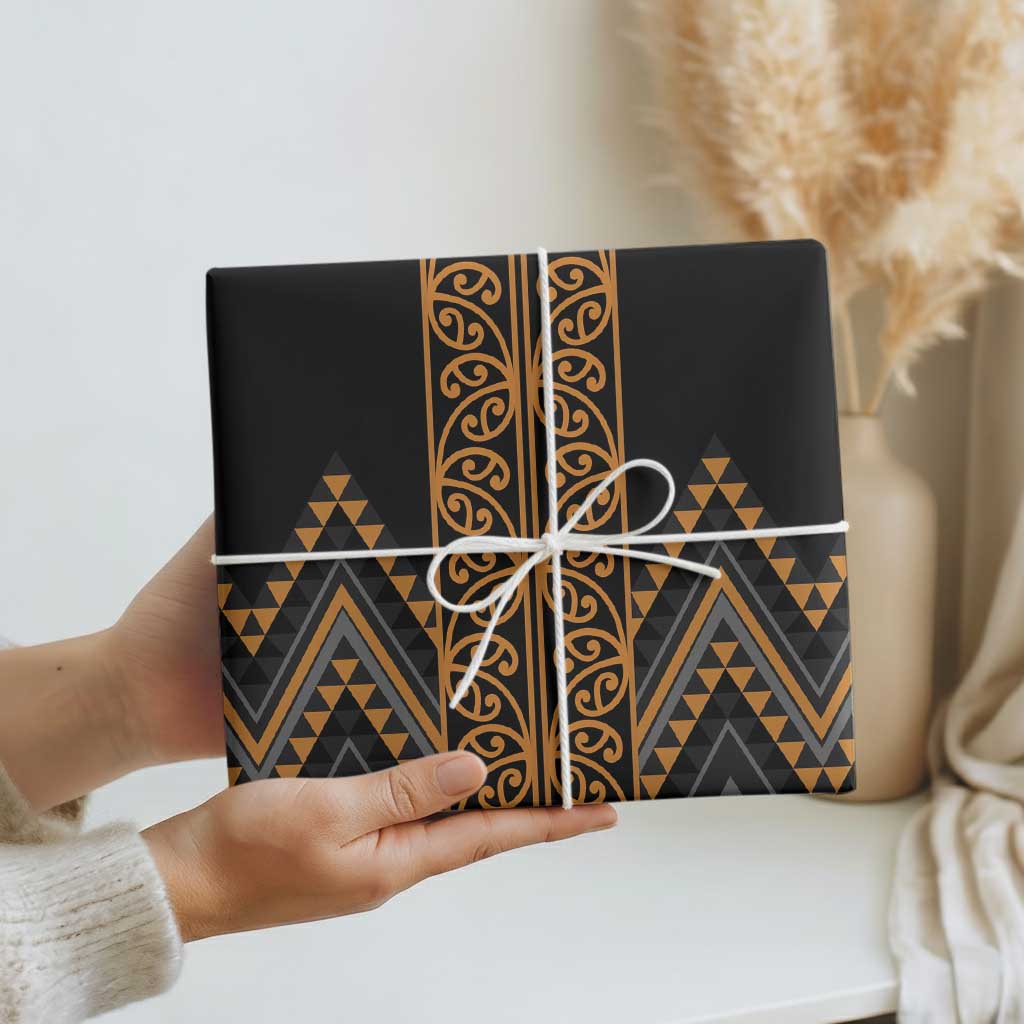 Gold Aotearoa Mangopare Kowhaiwhai and Niho Taniwha Wrapping Paper Maori New Zealand - Polynesian Pride