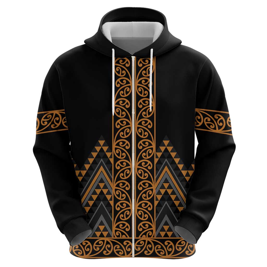 Gold Aotearoa Mangopare Kowhaiwhai and Niho Taniwha Zip Hoodie Maori New Zealand LT14 - Polynesian Pride