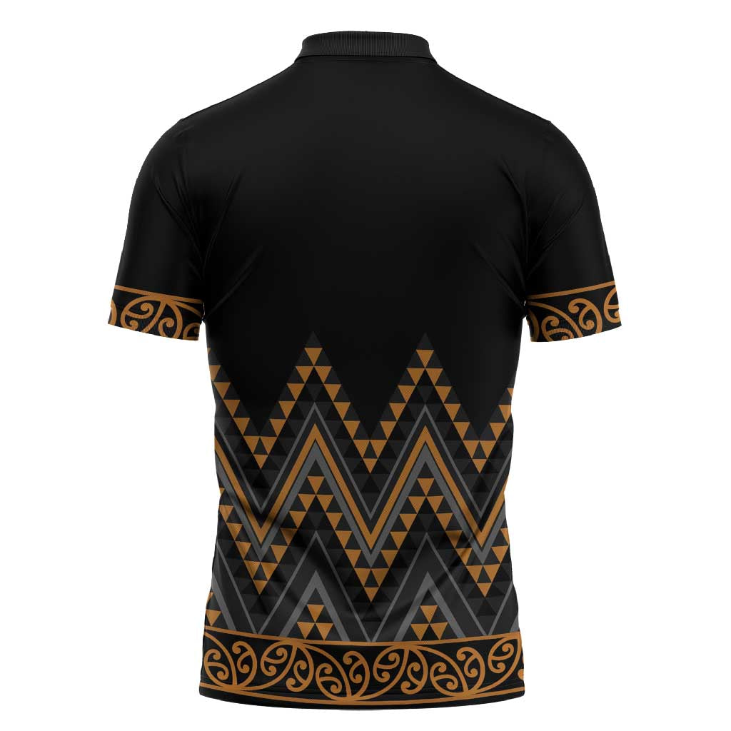 Gold Aotearoa Mangopare Kowhaiwhai Niho Taniwha Zipper Polo Shirt Maori New Zealand LT14 - Polynesian Pride