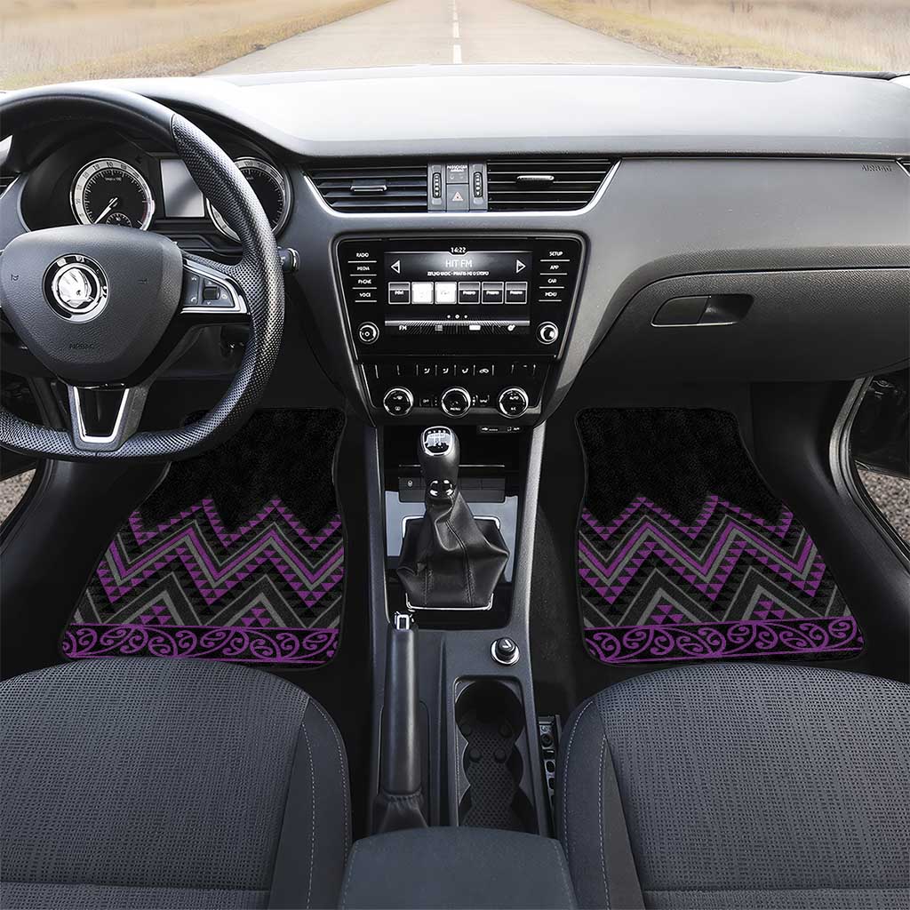Purple Aotearoa Mangopare Kowhaiwhai and Niho Taniwha Car Mats Maori New Zealand LT14 Set 2pcs - Front Purple - Polynesian Pride