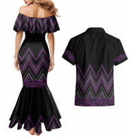 Purple Aotearoa Mangopare Kowhaiwhai and Niho Taniwha Couples Matching Mermaid Dress and Hawaiian Shirt Maori New Zealand LT14 - Polynesian Pride