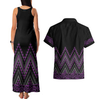 Purple Aotearoa Mangopare Kowhaiwhai and Niho Taniwha Couples Matching Tank Maxi Dress and Hawaiian Shirt Maori New Zealand LT14 - Polynesian Pride