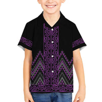 Purple Aotearoa Mangopare Kowhaiwhai and Niho Taniwha Family Matching Long Sleeve Bodycon Dress and Hawaiian Shirt Maori New Zealand LT14 Son's Shirt Purple - Polynesian Pride