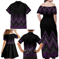 Purple Aotearoa Mangopare Kowhaiwhai and Niho Taniwha Family Matching Off Shoulder Maxi Dress and Hawaiian Shirt Maori New Zealand LT14 - Polynesian Pride