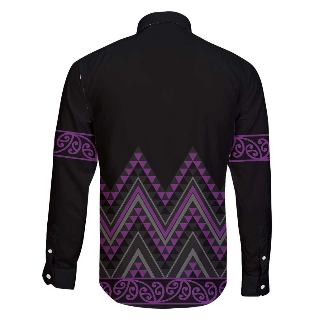 Purple Aotearoa Mangopare Kowhaiwhai and Niho Taniwha Family Matching Off Shoulder Maxi Dress and Hawaiian Shirt Maori New Zealand LT14 - Polynesian Pride