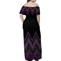 Purple Aotearoa Mangopare Kowhaiwhai and Niho Taniwha Family Matching Off Shoulder Maxi Dress and Hawaiian Shirt Maori New Zealand LT14 - Polynesian Pride