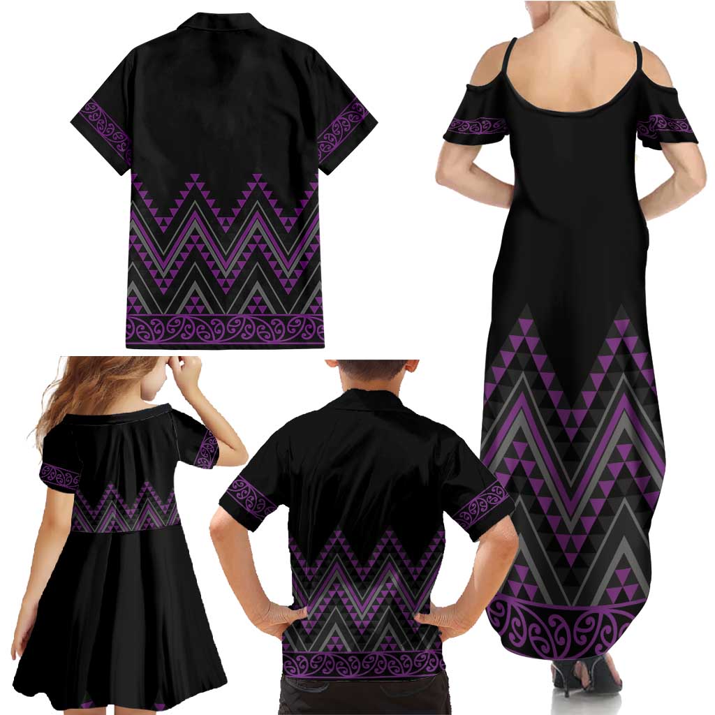 Purple Aotearoa Mangopare Kowhaiwhai and Niho Taniwha Family Matching Summer Maxi Dress and Hawaiian Shirt Maori New Zealand LT14 - Polynesian Pride