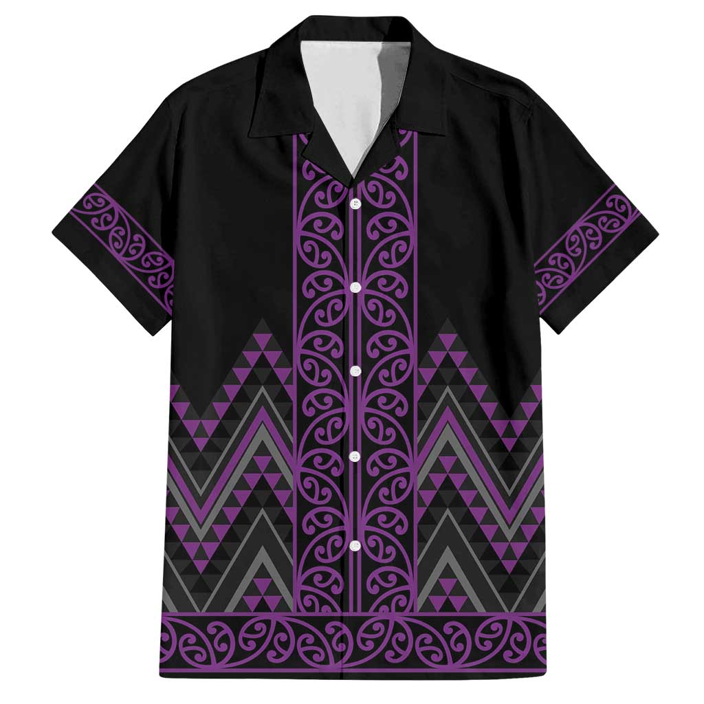 Purple Aotearoa Mangopare Kowhaiwhai and Niho Taniwha Family Matching Tank Maxi Dress and Hawaiian Shirt Maori New Zealand LT14 Dad's Shirt - Short Sleeve Purple - Polynesian Pride