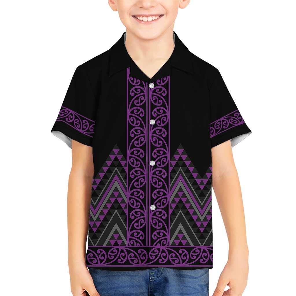 Purple Aotearoa Mangopare Kowhaiwhai and Niho Taniwha Family Matching Tank Maxi Dress and Hawaiian Shirt Maori New Zealand LT14 Son's Shirt Purple - Polynesian Pride