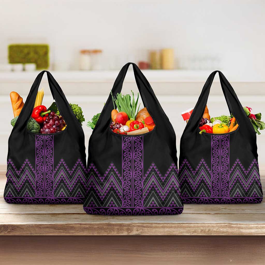 Purple Aotearoa Mangopare Kowhaiwhai and Niho Taniwha Grocery Bag Maori New Zealand LT14 3-pack One Size Purple - Polynesian Pride