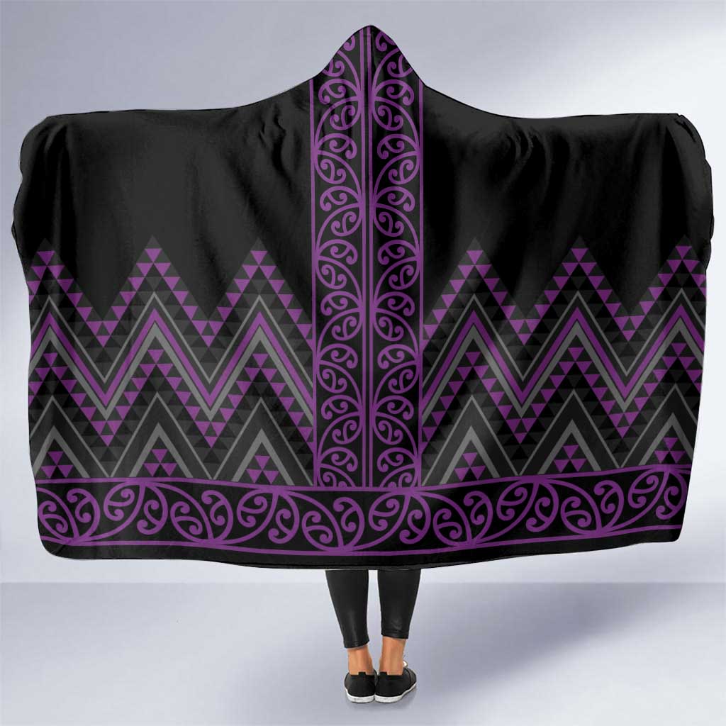 Purple Aotearoa Mangopare Kowhaiwhai and Niho Taniwha Hooded Blanket Maori New Zealand LT14 One Size Purple - Polynesian Pride