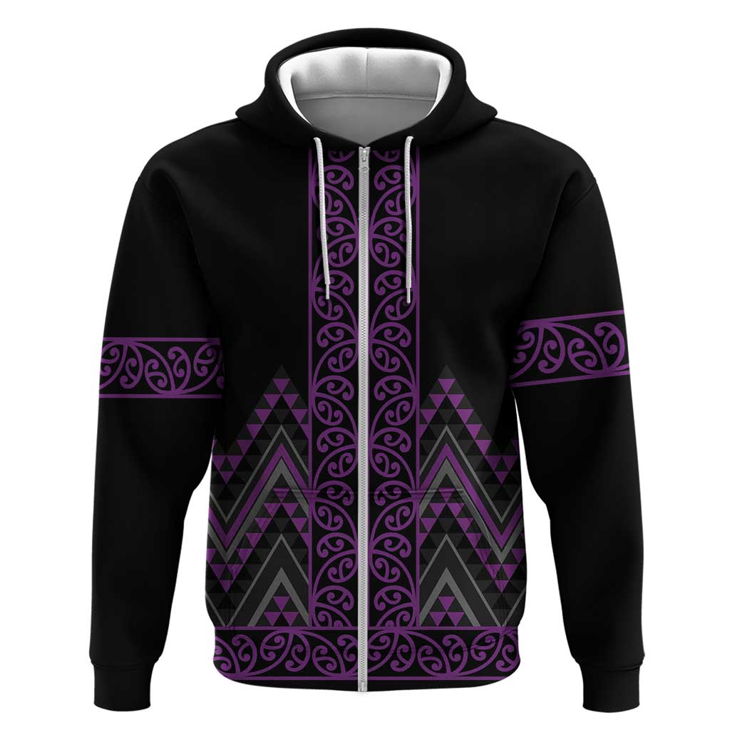 Purple Aotearoa Mangopare Kowhaiwhai and Niho Taniwha Hoodie Maori New Zealand LT14 Zip Hoodie Purple - Polynesian Pride