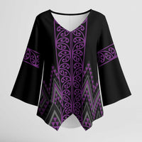 Purple Aotearoa Mangopare Kowhaiwhai Niho Taniwha Kimono Sleeve Blouse Maori New Zealand LT14 Female Purple - Polynesian Pride