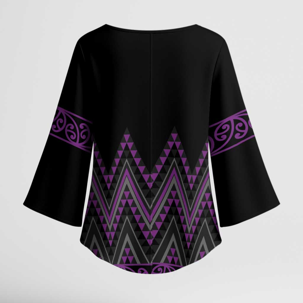 Purple Aotearoa Mangopare Kowhaiwhai Niho Taniwha Kimono Sleeve Blouse Maori New Zealand LT14 - Polynesian Pride
