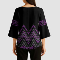 Purple Aotearoa Mangopare Kowhaiwhai Niho Taniwha Kimono Sleeve Blouse Maori New Zealand LT14 - Polynesian Pride
