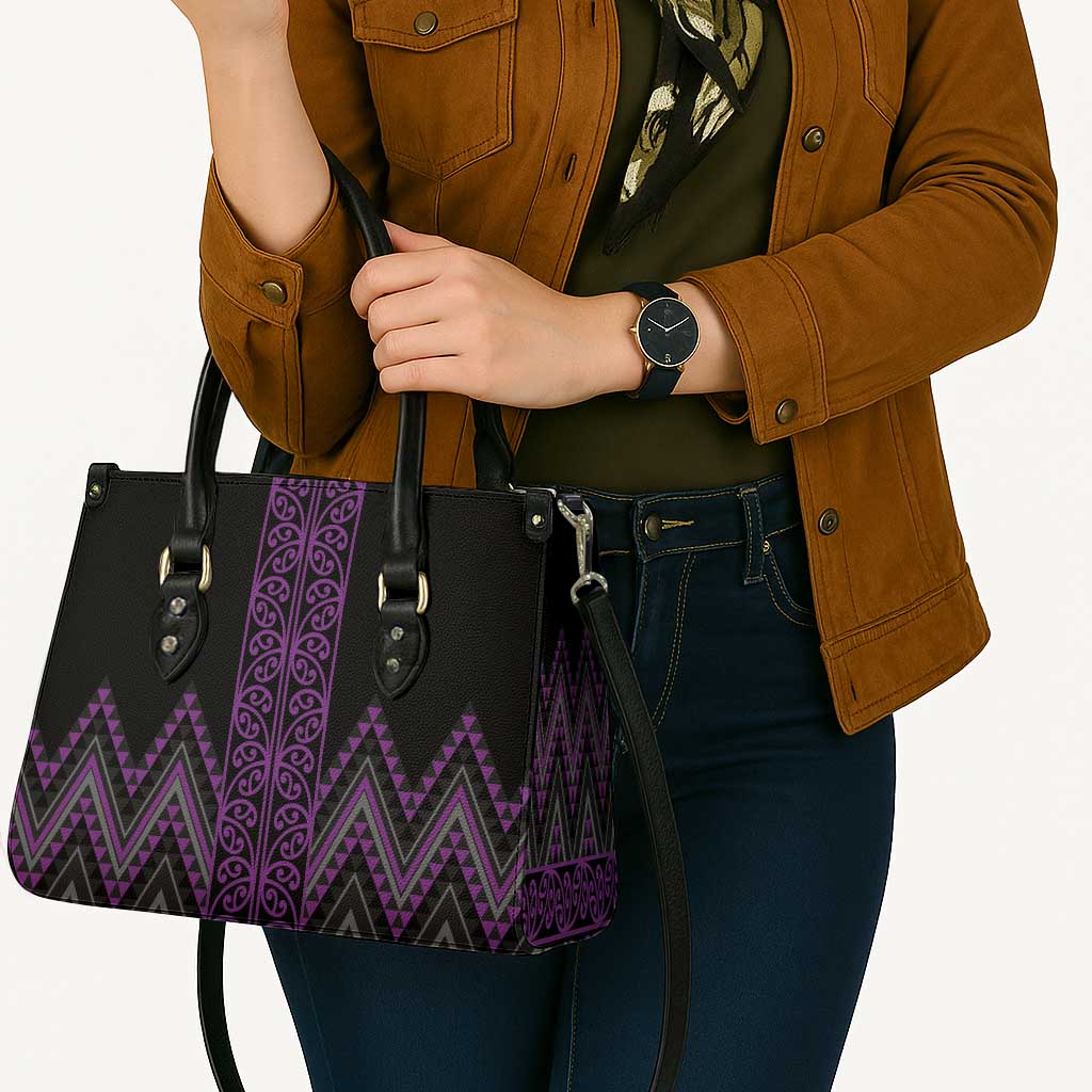 Purple Aotearoa Mangopare Kowhaiwhai Niho Taniwha Leather Bag Maori New Zealand - Polynesian Pride