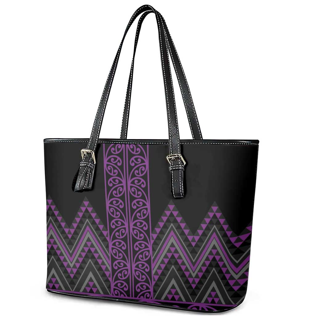 Purple Aotearoa Mangopare Kowhaiwhai and Niho Taniwha Leather Tote Bag Maori New Zealand LT14 - Polynesian Pride