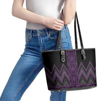 Purple Aotearoa Mangopare Kowhaiwhai and Niho Taniwha Leather Tote Bag Maori New Zealand LT14 - Polynesian Pride