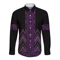 Purple Aotearoa Mangopare Kowhaiwhai and Niho Taniwha Long Sleeve Button Shirt Maori New Zealand LT14 Unisex Purple - Polynesian Pride