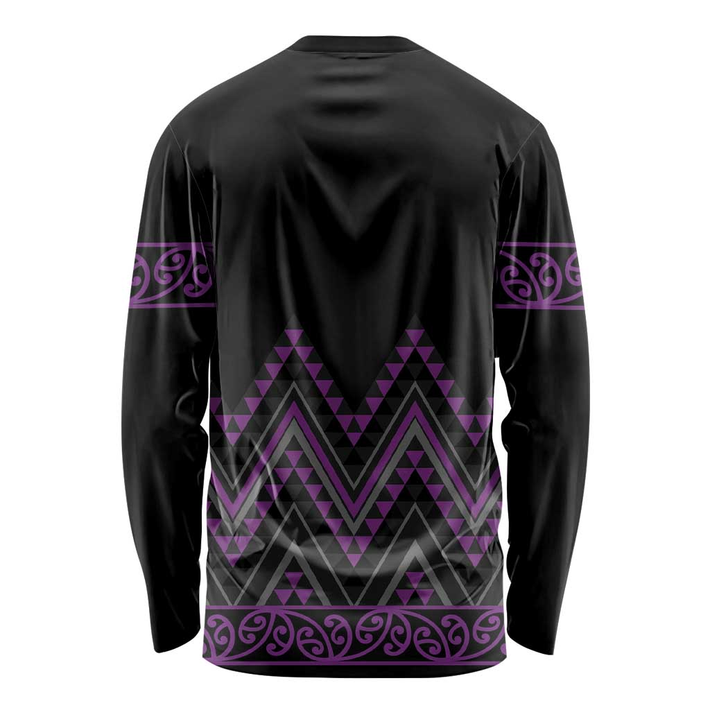 Purple Aotearoa Mangopare Kowhaiwhai and Niho Taniwha Long Sleeve Shirt Maori New Zealand LT14 - Polynesian Pride