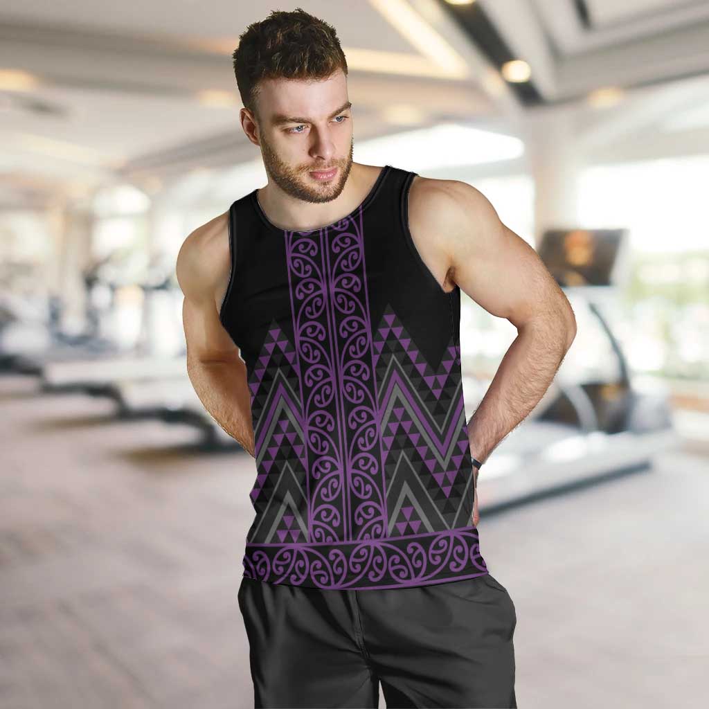 Purple Aotearoa Mangopare Kowhaiwhai and Niho Taniwha Men Tank Top Maori New Zealand