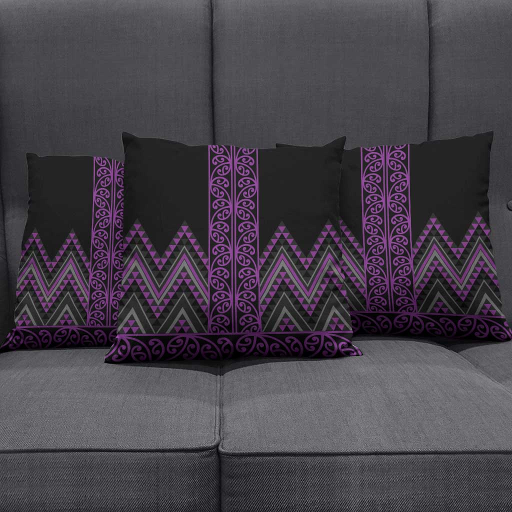 Purple Aotearoa Mangopare Kowhaiwhai Niho Taniwha Pillow Cover Maori New Zealand - Polynesian Pride
