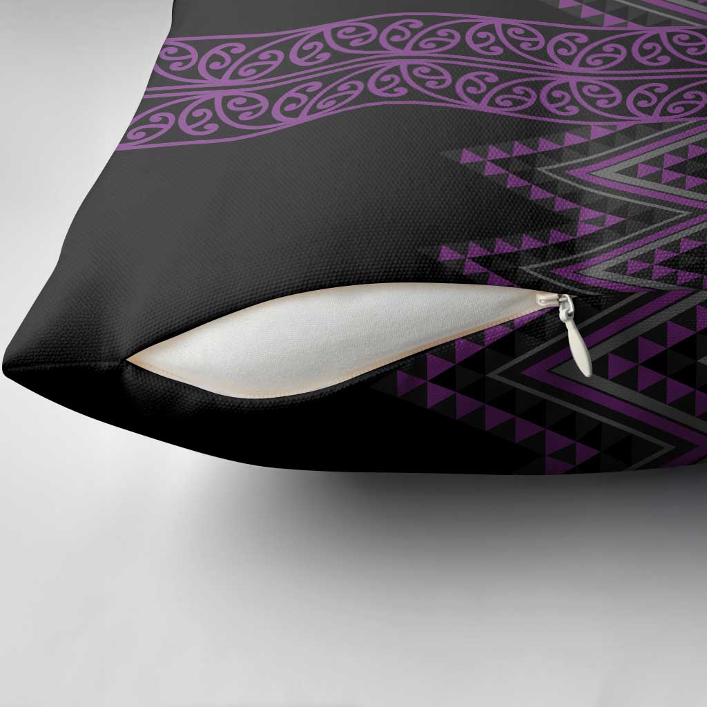 Purple Aotearoa Mangopare Kowhaiwhai Niho Taniwha Pillow Cover Maori New Zealand - Polynesian Pride