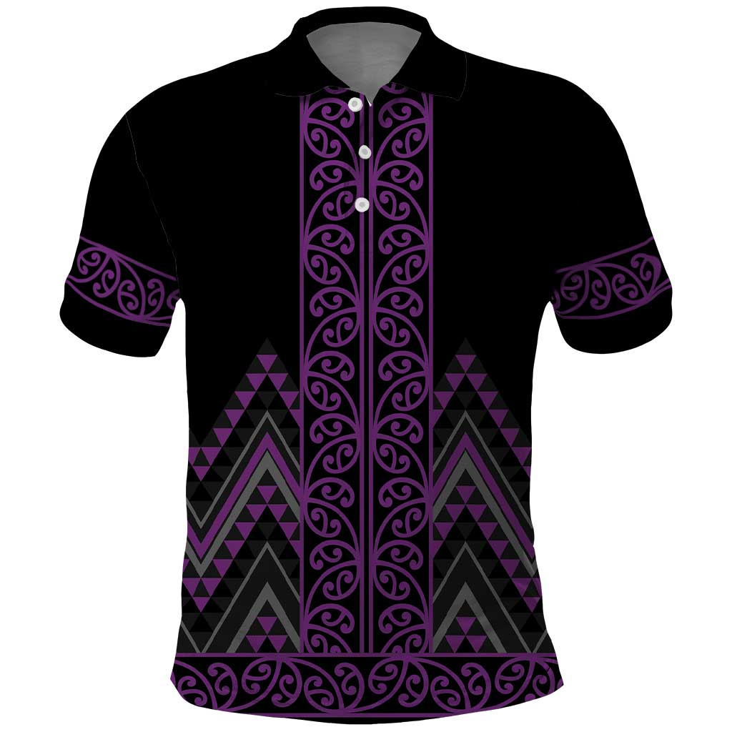 Purple Aotearoa Mangopare Kowhaiwhai and Niho Taniwha Polo Shirt Maori New Zealand LT14 Purple - Polynesian Pride