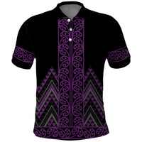 Purple Aotearoa Mangopare Kowhaiwhai and Niho Taniwha Polo Shirt Maori New Zealand LT14 Purple - Polynesian Pride