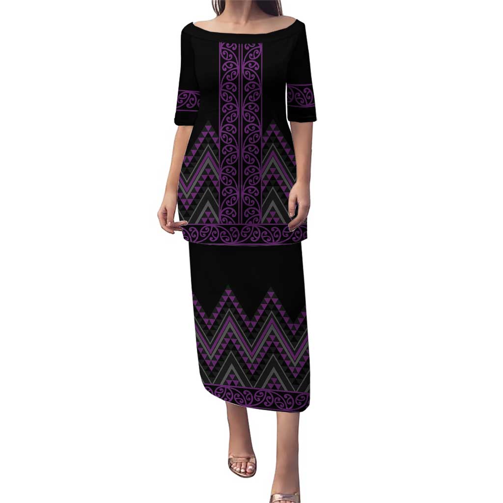 Purple Aotearoa Mangopare Kowhaiwhai and Niho Taniwha Puletasi Maori New Zealand
