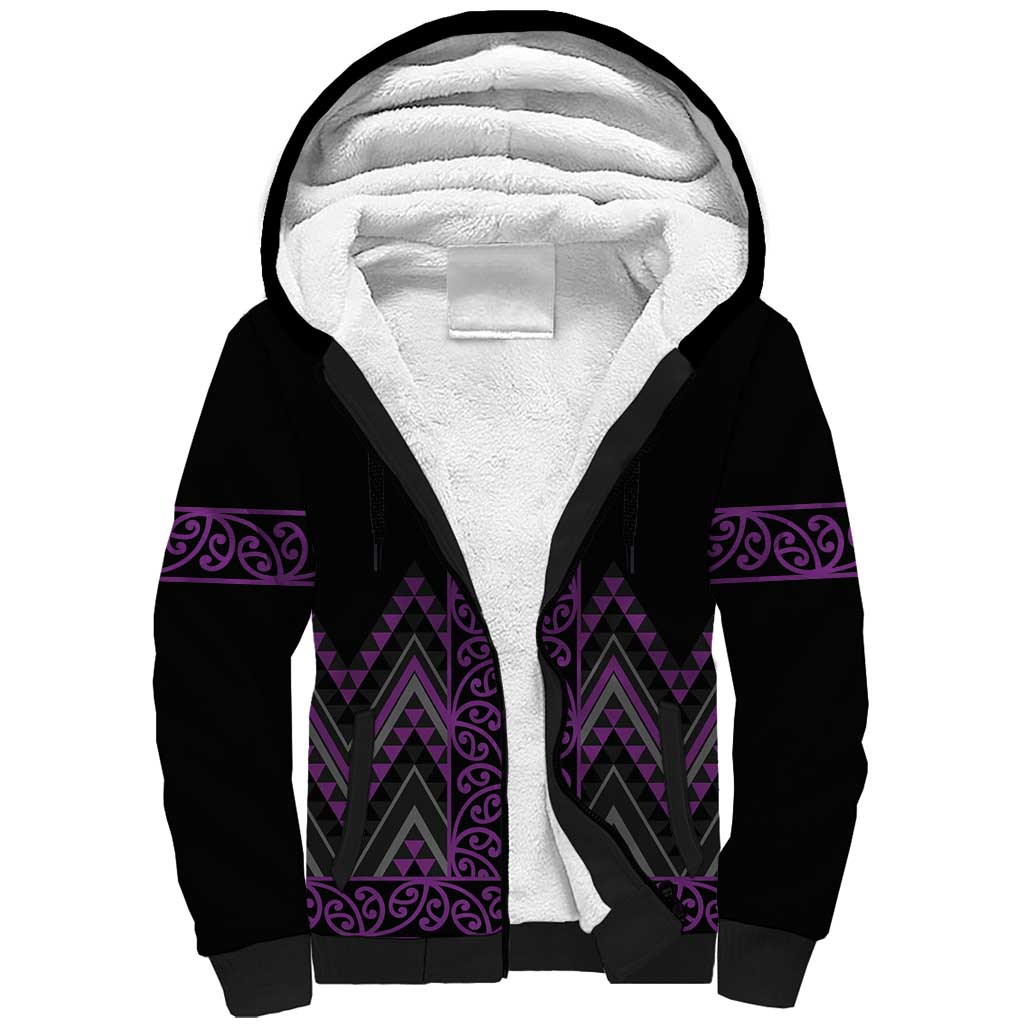 Purple Aotearoa Mangopare Kowhaiwhai and Niho Taniwha Sherpa Hoodie Maori New Zealand LT14 Unisex Purple - Polynesian Pride