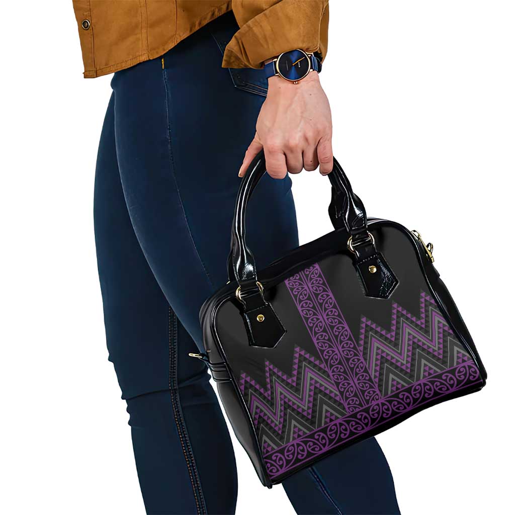 Purple Aotearoa Mangopare Kowhaiwhai and Niho Taniwha Shoulder Handbag Maori New Zealand