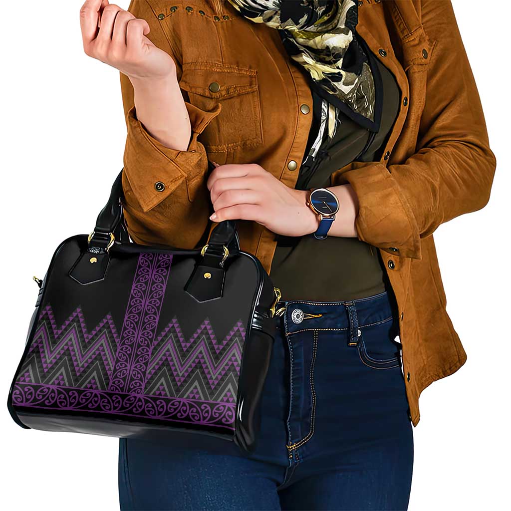 Purple Aotearoa Mangopare Kowhaiwhai and Niho Taniwha Shoulder Handbag Maori New Zealand