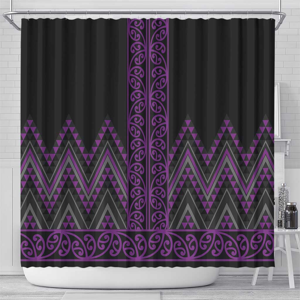 Purple Aotearoa Mangopare Kowhaiwhai and Niho Taniwha Shower Curtain Maori New Zealand LT14 - Polynesian Pride