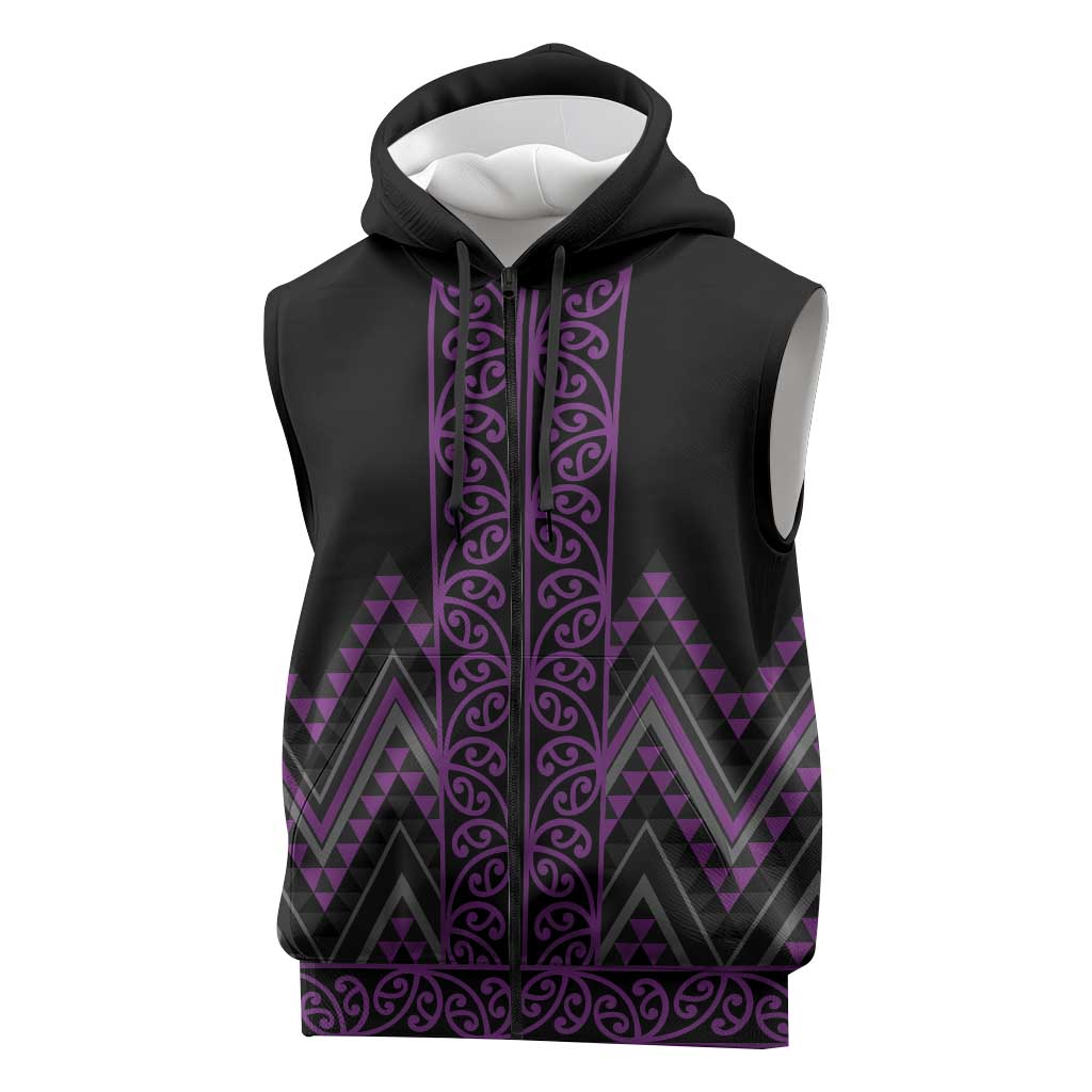 Purple Aotearoa Mangopare Kowhaiwhai Niho Taniwha Sleeveless Zip Hoodie Maori New Zealand LT14 Purple - Polynesian Pride