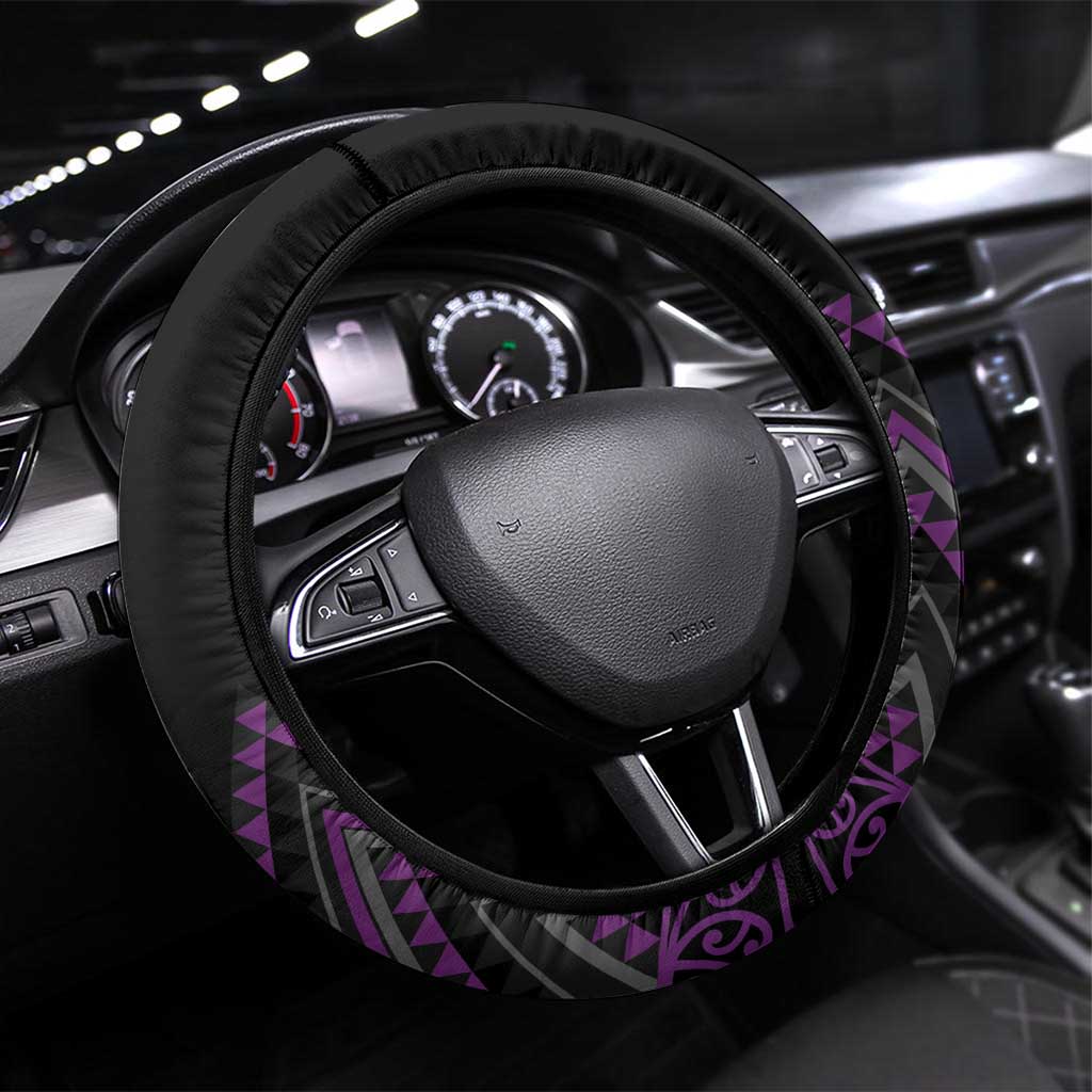 Purple Aotearoa Mangopare Kowhaiwhai and Niho Taniwha Steering Wheel Cover Maori New Zealand