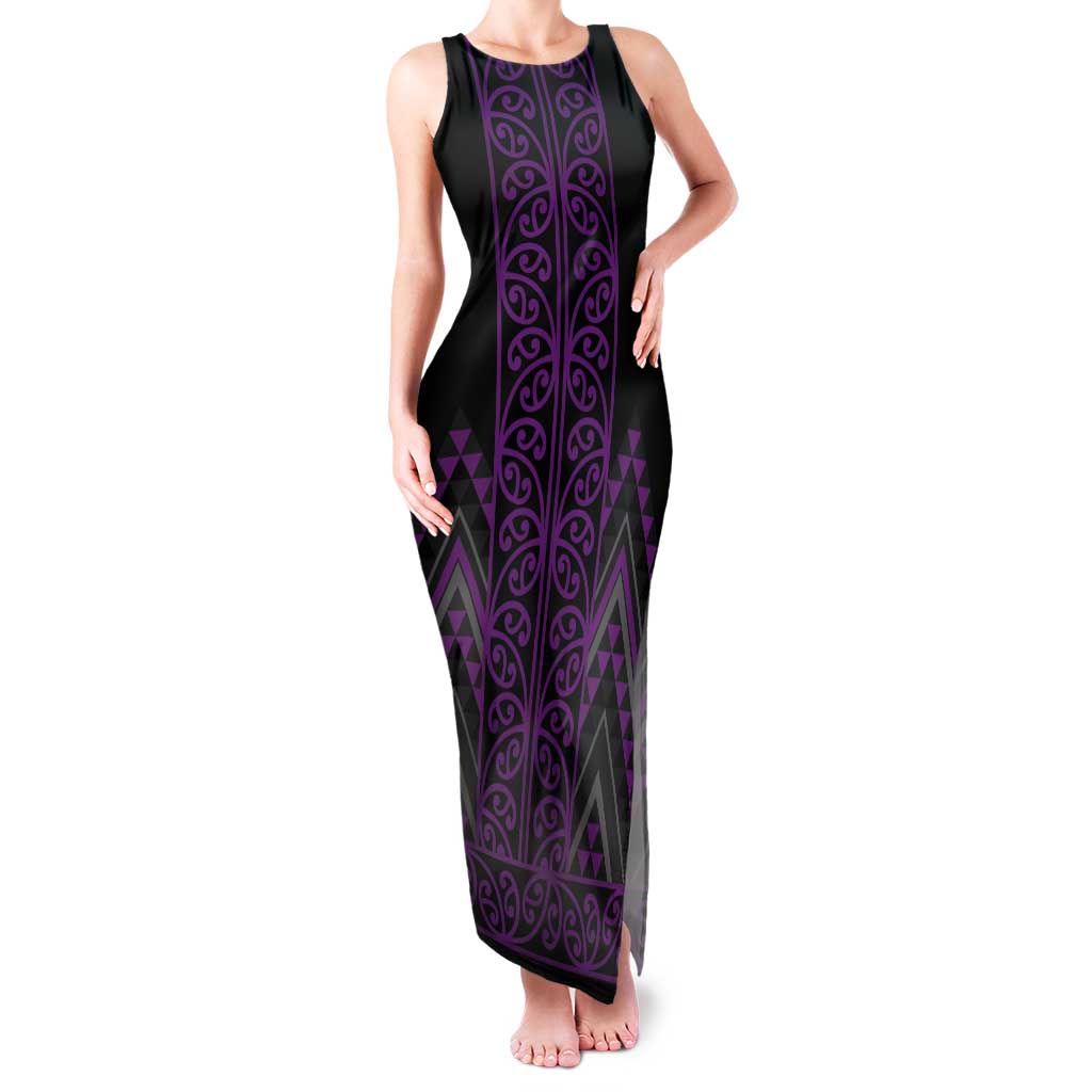 Purple Aotearoa Mangopare Kowhaiwhai and Niho Taniwha Tank Maxi Dress Maori New Zealand LT14 Women Purple - Polynesian Pride
