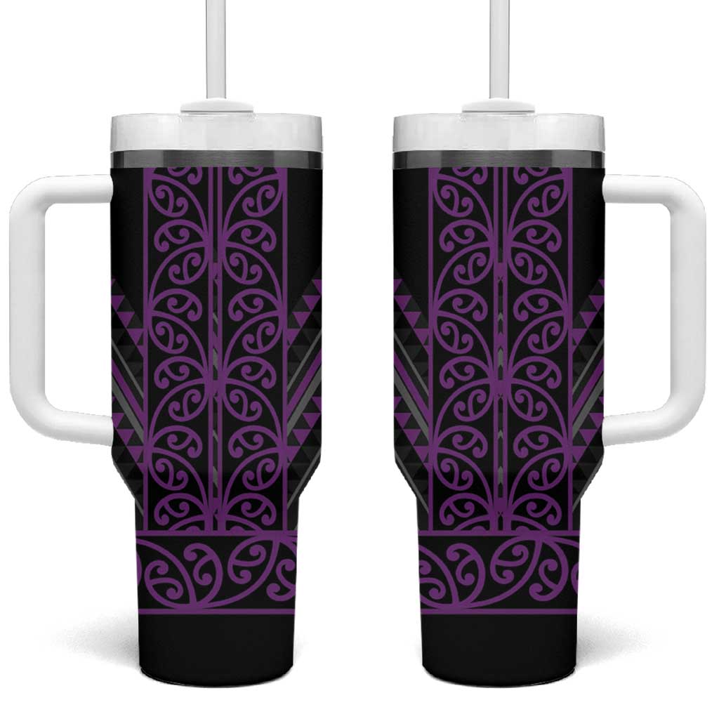 Purple Aotearoa Mangopare Kowhaiwhai and Niho Taniwha Tumbler With Handle Maori New Zealand LT14 One Size: 40 oz Purple - Polynesian Pride