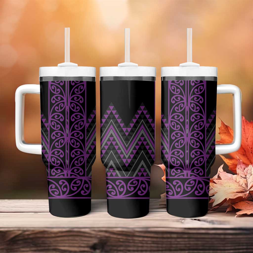 Purple Aotearoa Mangopare Kowhaiwhai and Niho Taniwha Tumbler With Handle Maori New Zealand LT14 - Polynesian Pride