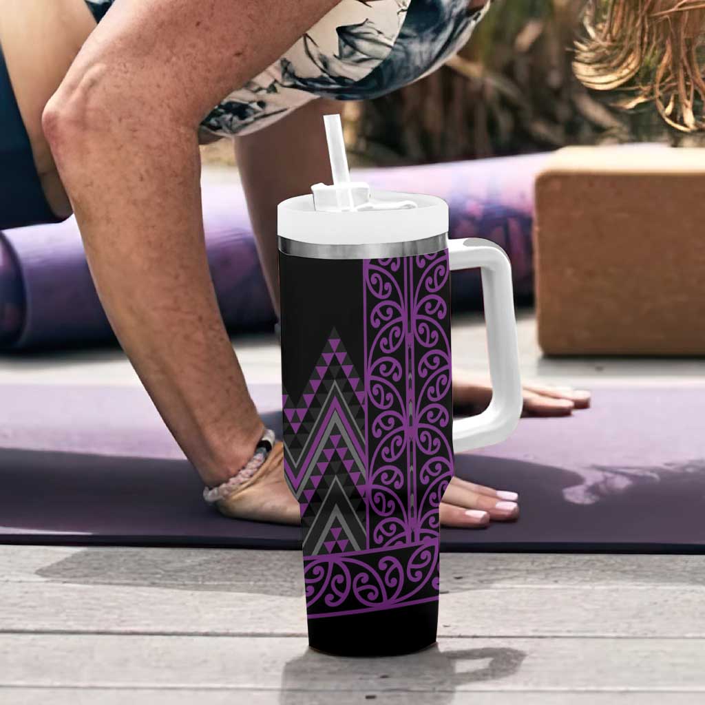 Purple Aotearoa Mangopare Kowhaiwhai and Niho Taniwha Tumbler With Handle Maori New Zealand LT14 - Polynesian Pride