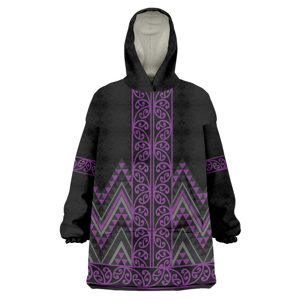 Purple Aotearoa Mangopare Kowhaiwhai and Niho Taniwha Wearable Blanket Hoodie Maori New Zealand LT14 One Size Purple - Polynesian Pride