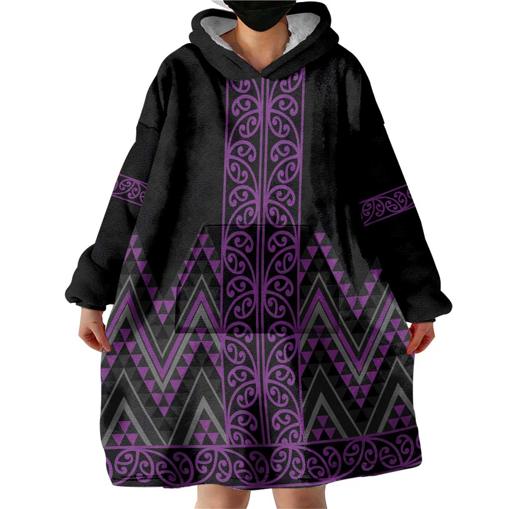 Purple Aotearoa Mangopare Kowhaiwhai and Niho Taniwha Wearable Blanket Hoodie Maori New Zealand LT14 - Polynesian Pride