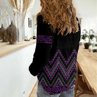 Purple Aotearoa Mangopare Kowhaiwhai and Niho Taniwha Women Casual Shirt Maori New Zealand LT14 - Polynesian Pride